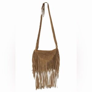 Suede Fringe Crossbody Bag in Tan With Adjustable Straps